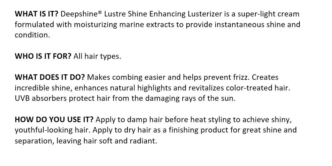 RUSK Deepshine Lustre Shine Enhancing Lusterizer, Detangles, Provides Shine, and Reduces Frizz, 4.4 oz.