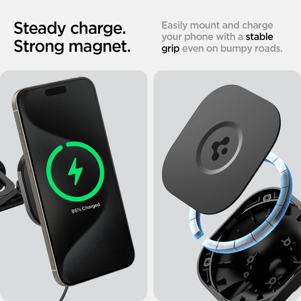 Spigen OneTap Pro 3 Tesla Phone Mount (Foladable and Hidden) for All Tesla Model Y/3/S/X/Cybertruck with Charging- Designed for MagSafe Compatible iPhones, Pixel, Galaxy Phones
