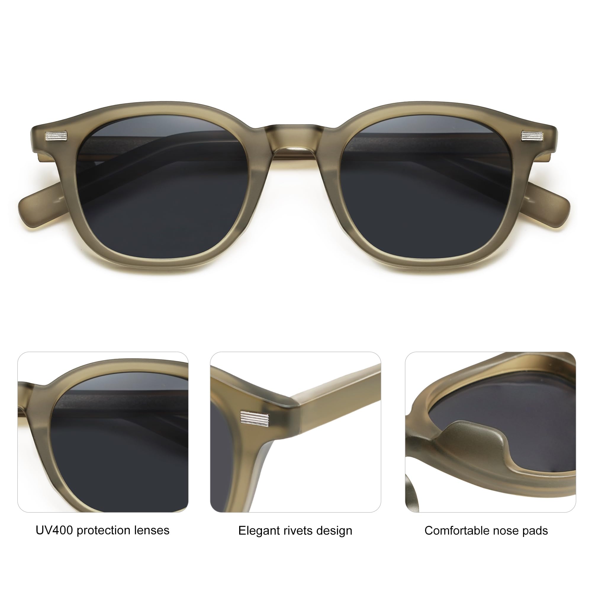 SOJOS Retro Square Sunglasses for Women Men Vintage Shades UV Protection Sunnies SJ2316, Matte Olive Green Frame/Grey Lens