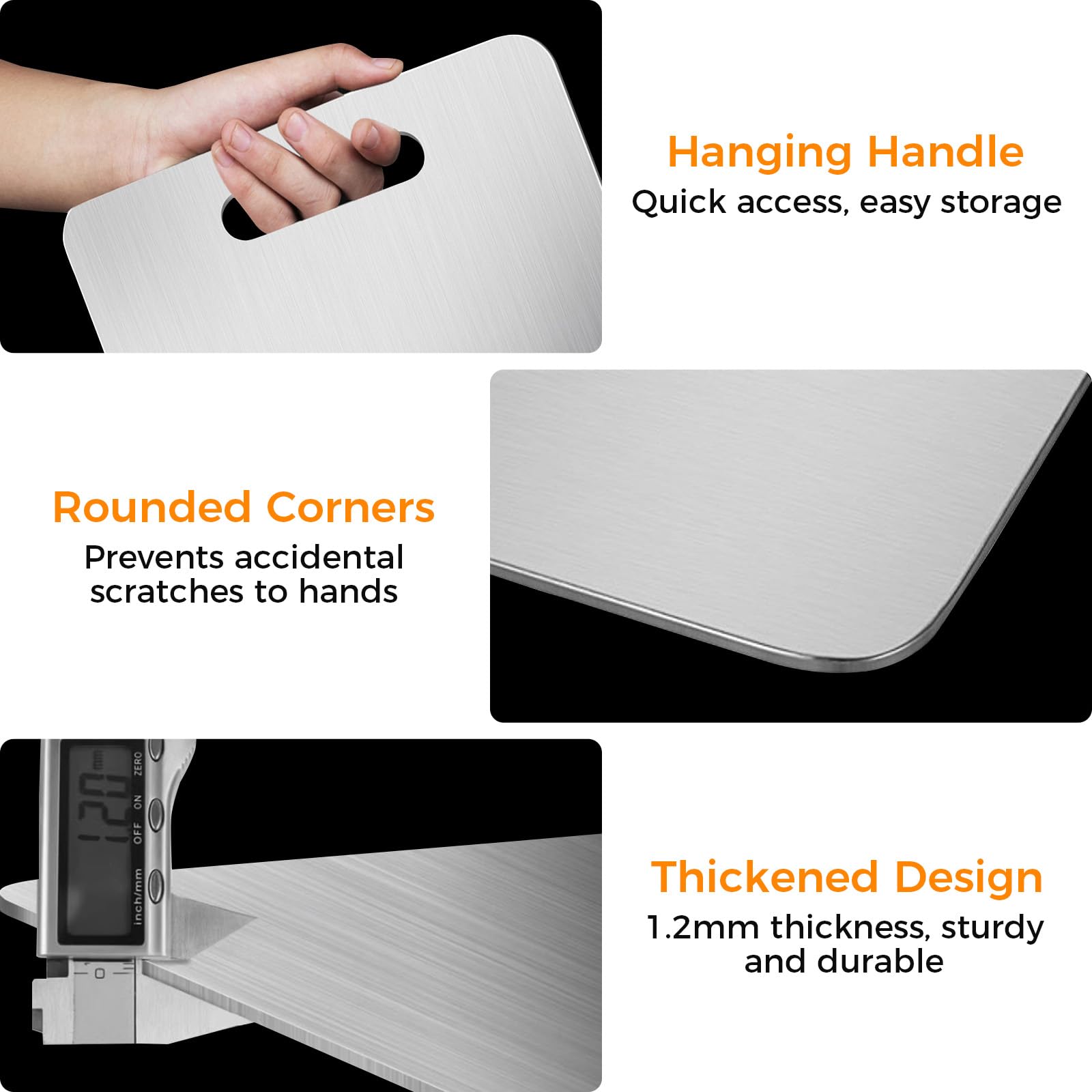 3 Pack Stainless Steel Cutting Board, Upgraded Food-Grade Cutting Boards for Kitchen,Double-Sided Non Toxic Cutting Board, Dishwasher Safe, kitchen Appliances for Fruits, Vegetables, Meat(S+M+L)