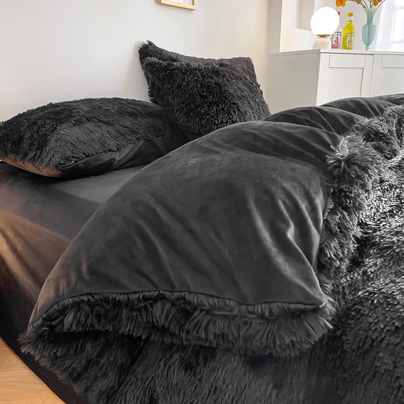 Roscloud Faux Fur Kids Girls Purple Rainbow Comforter Sets King - 3PC Bed Set Warm Comfortable Soft Plush Flannel Velvet Fluffy Fuzzy Bedding(Comforter x 1 Pillowcases x 2)