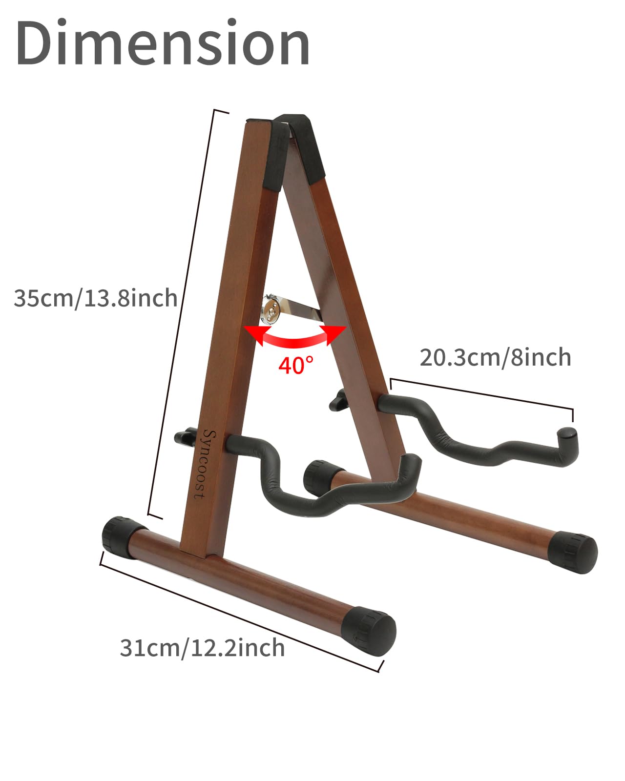 Syncoost Wood Guitar Stand with Tuner, Acoustic Wooden Floor Stand with Padded Foam, Adjustable for Electric, Bass, Mandolin, Banjo, Ukulele - A-Frame Folding Holder, include Guitar Tuner Clip On