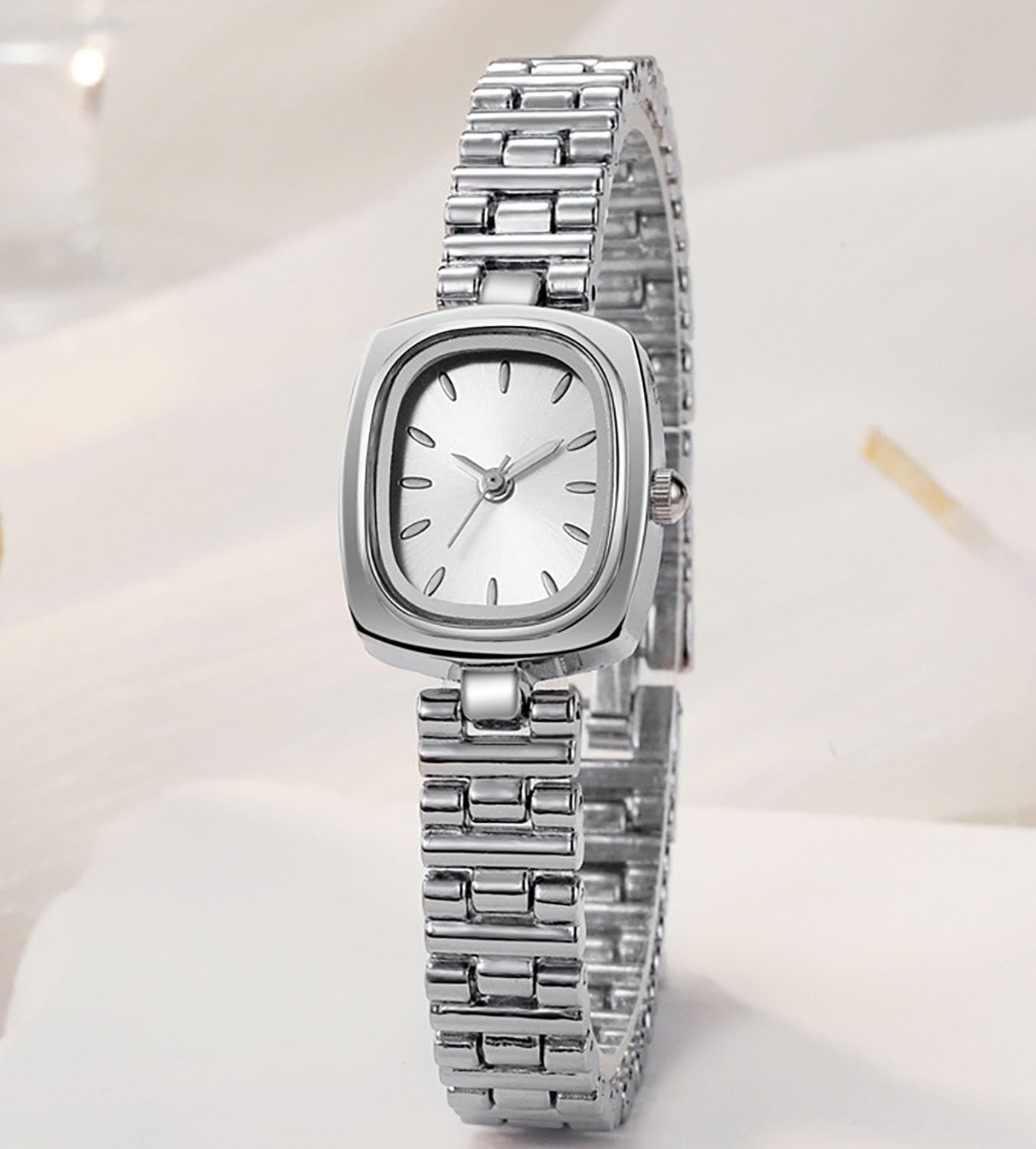 BESTKANG Watches for Women Watches Vintage Women's Dress Watchsquare Gold Watches for Women Bracelet Quartz Watch (Silver-White)
