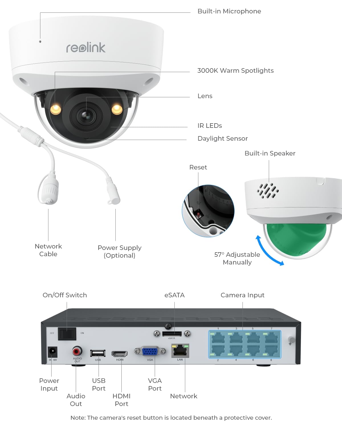 REOLINK 4K Security Camera System, 4pcs 4K UHD IK10 Vandalproof PoE Surveillance Cams Wired Outdoor, 8CH NVR 2TB HDD, Color Night Vision, Smart Detection, 2-Way Audio, IP67 Weatherproof, RLK8-800V4