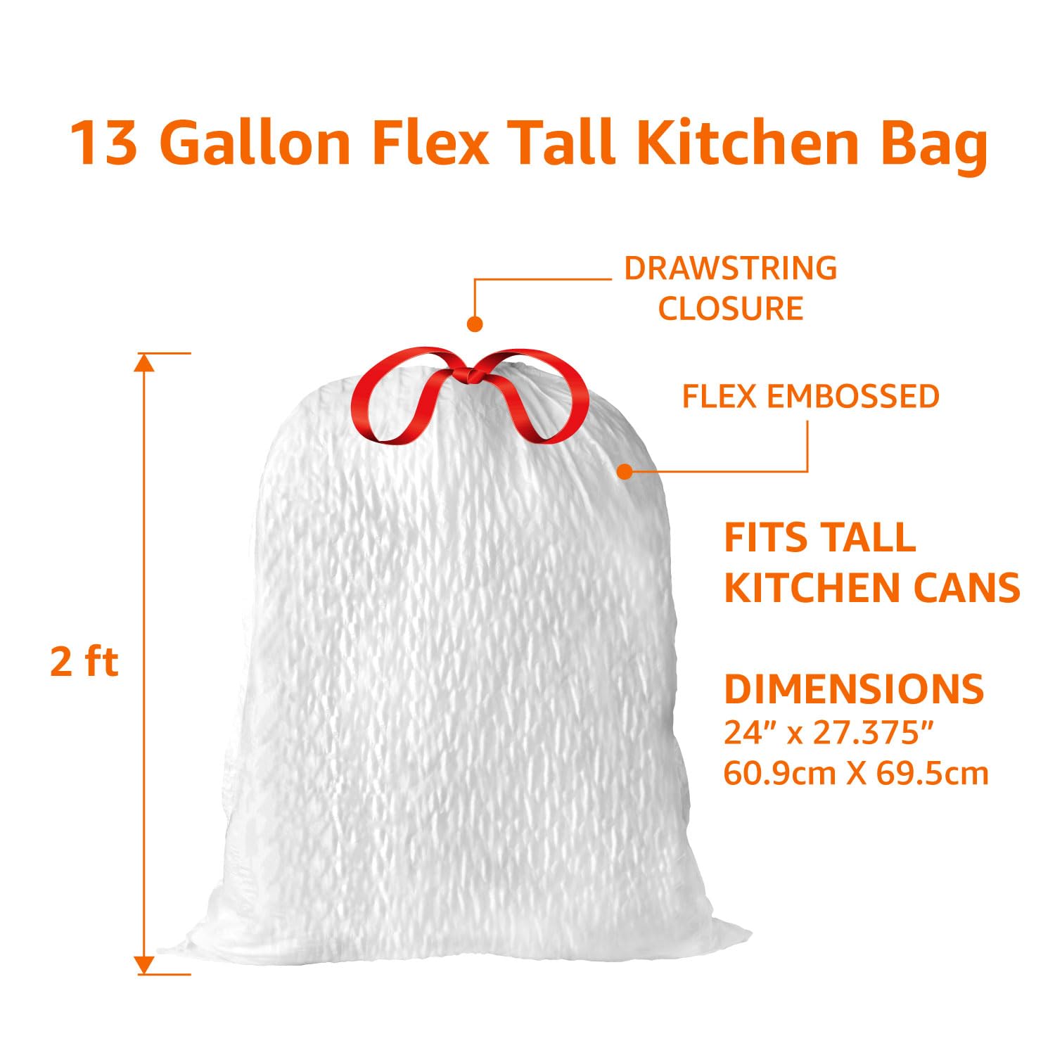 Amazon Basics Ultra-Force Tall Kitchen Drawstring Trash Bags, Classic Clean Scented, 13 Gallon, 80 Count with Odor Control