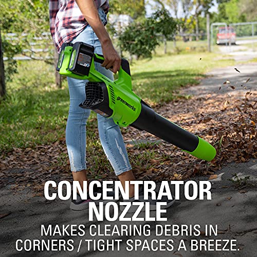 Greenworks 24V (110 MPH / 450 CFM / 125+ Compatible Tools) Cordless Brushless Axial Leaf Blower, 4.0Ah Battery and Charger Included