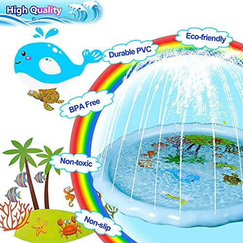 Water Splash Pad for Kids, 67'' Big Splash Pad, Dog Splash Pad Baby Sprinkler Pad Large for Dogs Splash Mat Sprinkle and Play Pads Pool for 3 4-8 10-12 Year Olds for Outdoor Backyard, Light Blue