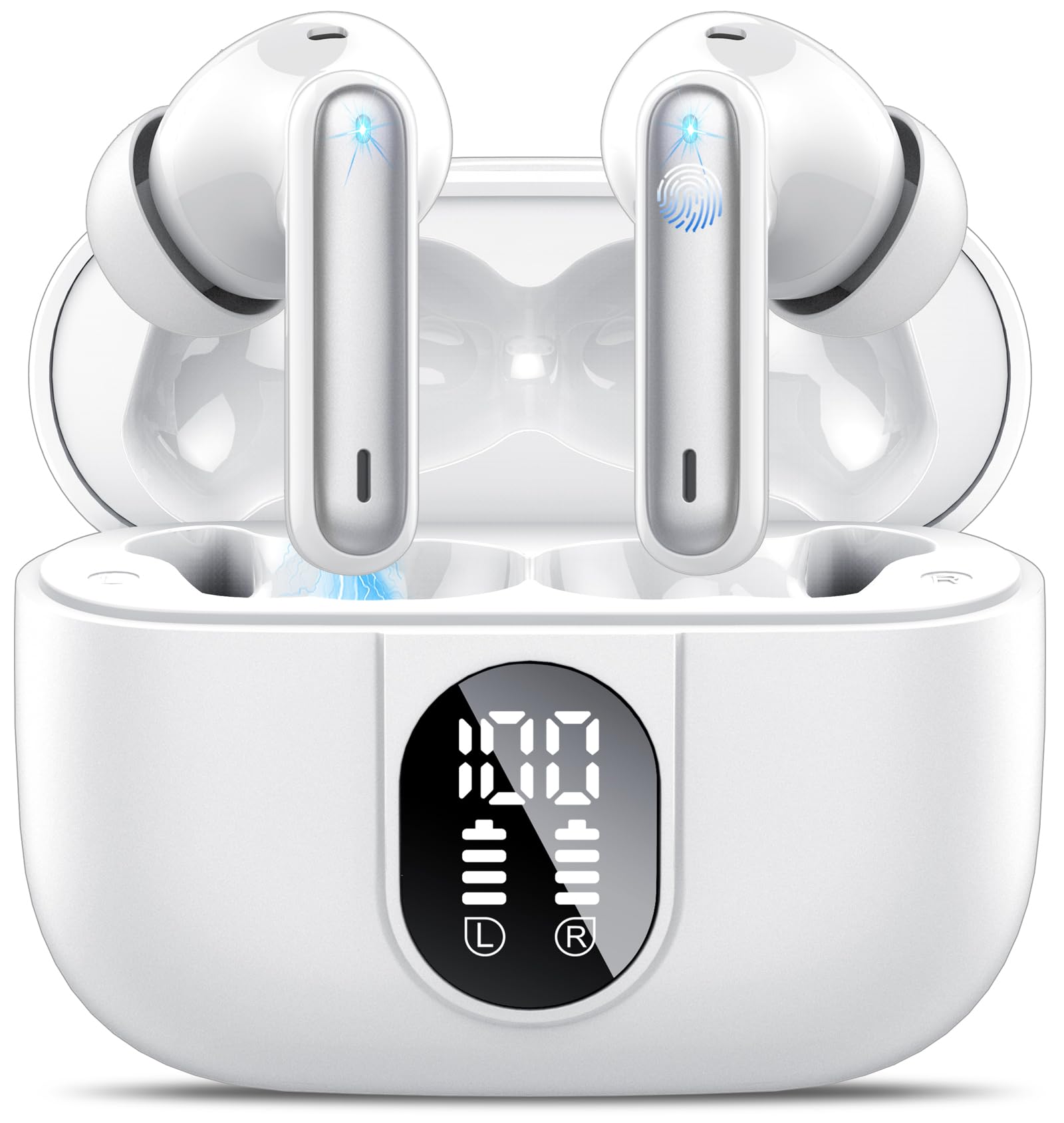 Wireless Earbuds, 2024 Bluetooth Headphones 5.3 HiFi Stereo Earphones, 40H Playtime in-Ear Earbud, Bluetooth Earbud with LED Power Display, IP7 Waterproof Earphones Sport Headset for Android iOS