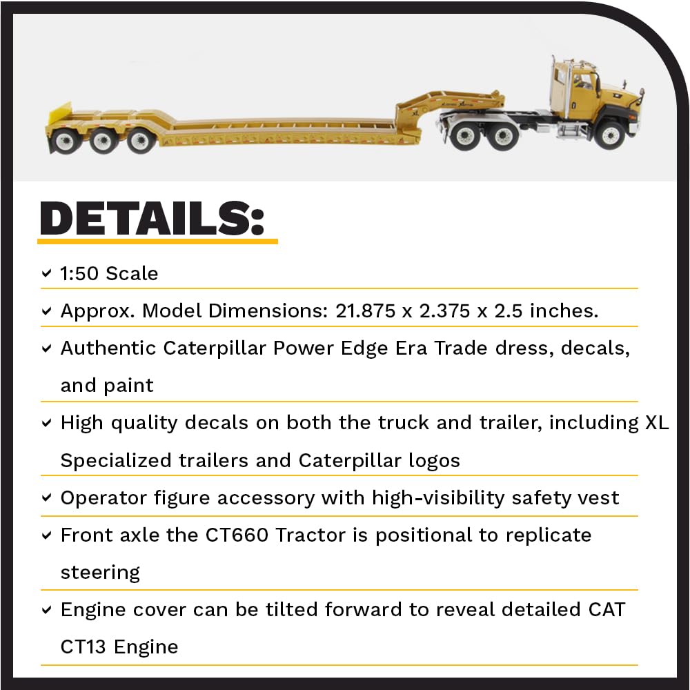 Diecast Masters Caterpillar CT660 Day Cab Tractor & XL120 Lowboy Trailer, Core Classics Series Cat Trucks & Construction Equipment | 1:50 Scale Model Diecast Collectible | Diecast Masters Model 85503C