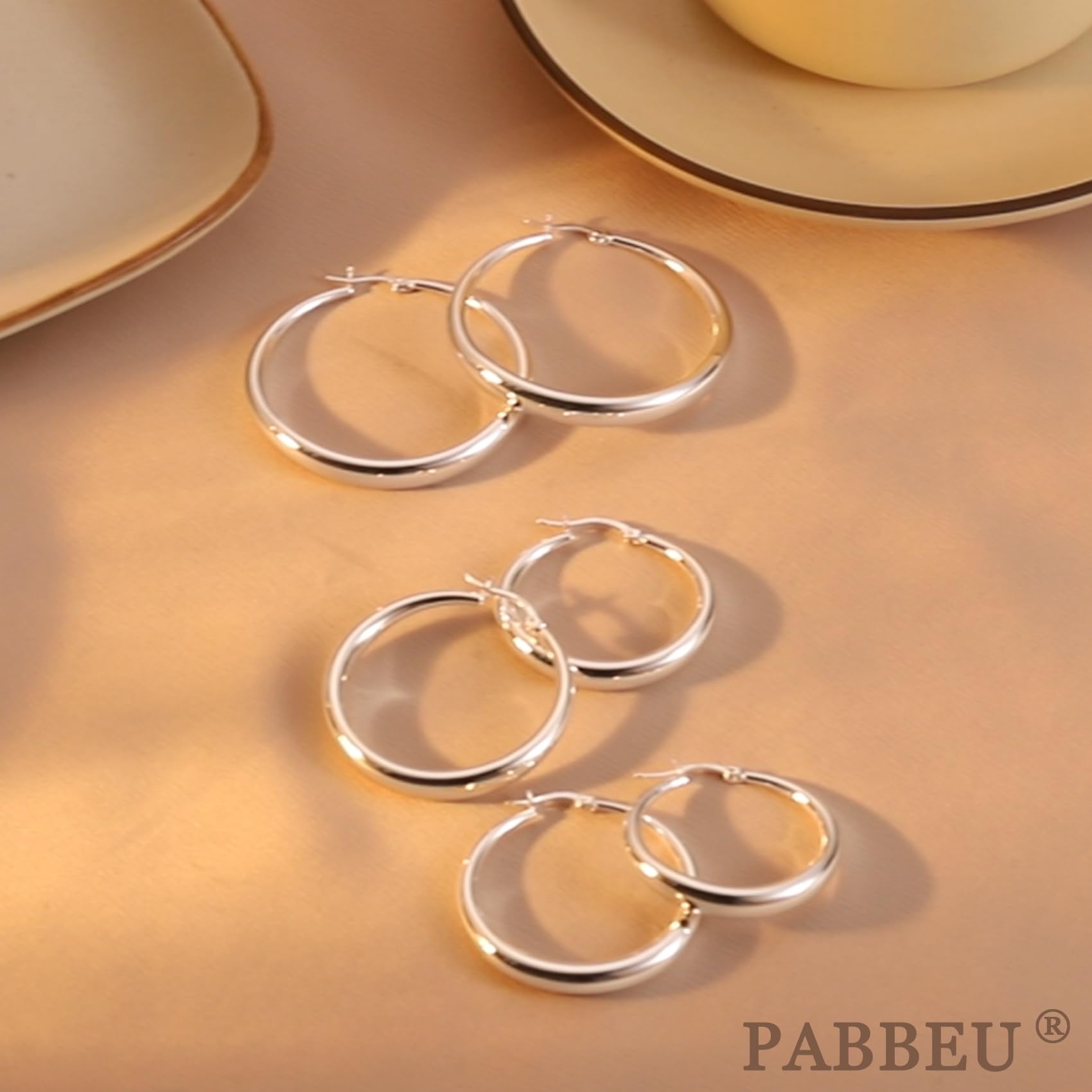 PABBEU S925 Sterling Silver Hoop Earrings Large Silver Hoop Earrings for Women Hypoallergenic Lightweight Big Thick Silver Hoop Earrings for Women Girls 35/40/50/60/70mm