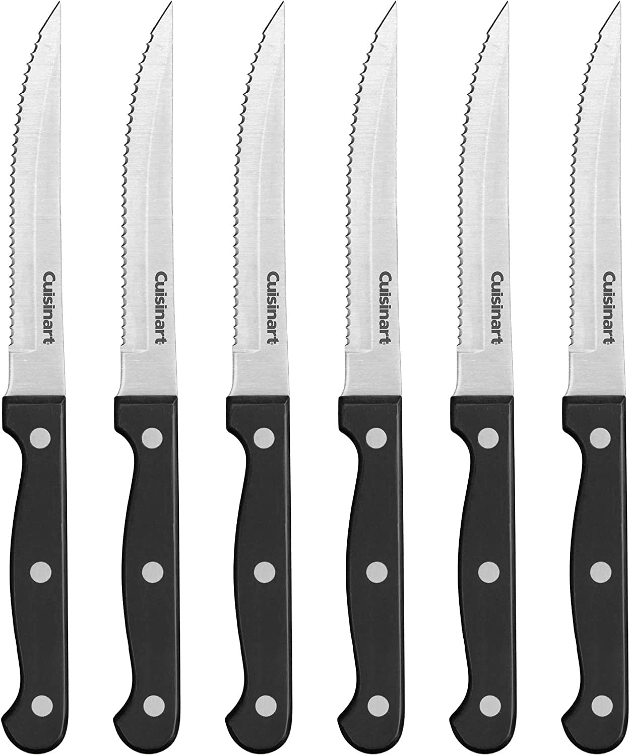Cusinart Knife Set, 6pc Steak Knife Set with Steel Blades for Precise Cutting, Lightweight, Stainless Steel & Durable, C77TR-6PSK, Black