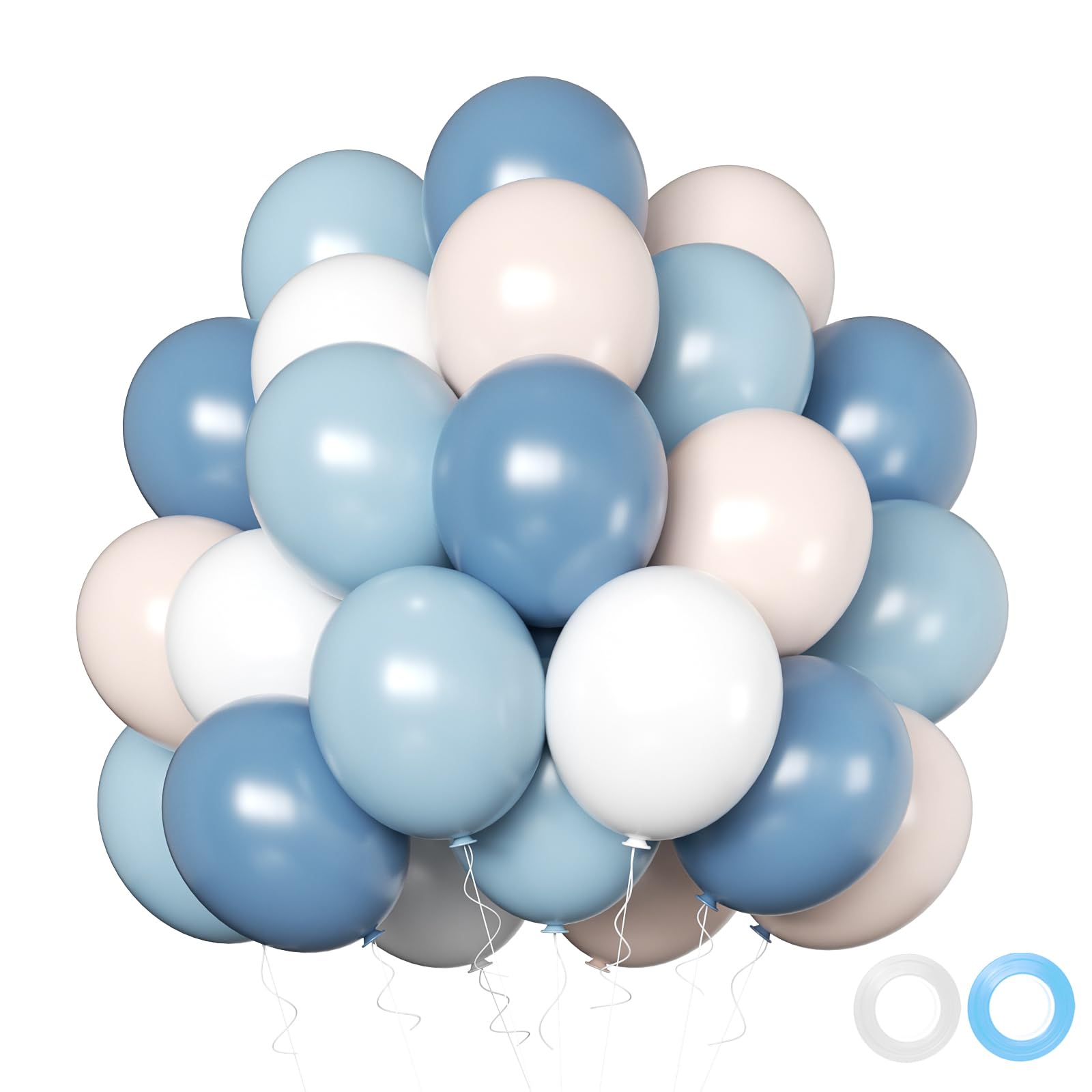 Dusty Blue White Balloons Set, 50pcs 12 Inch Dusty Blue Balloons Blue Sand White Balloon for Party Decorations Adult Party Wedding Party Decoration