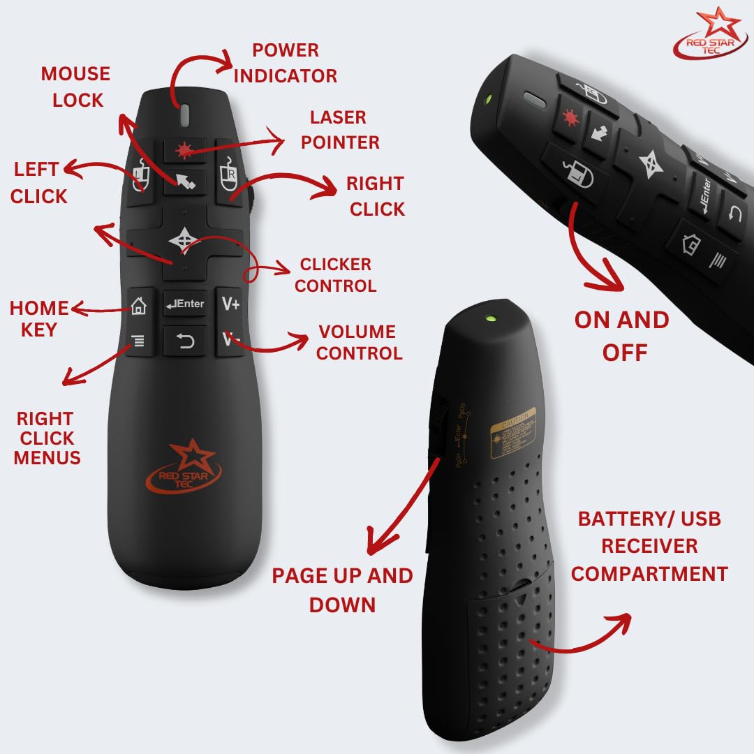 Wireless Powerpoint Presentation Remote Clicker and Keynote Presenter with Wireless Mouse (PR-820) from Red Star Tec