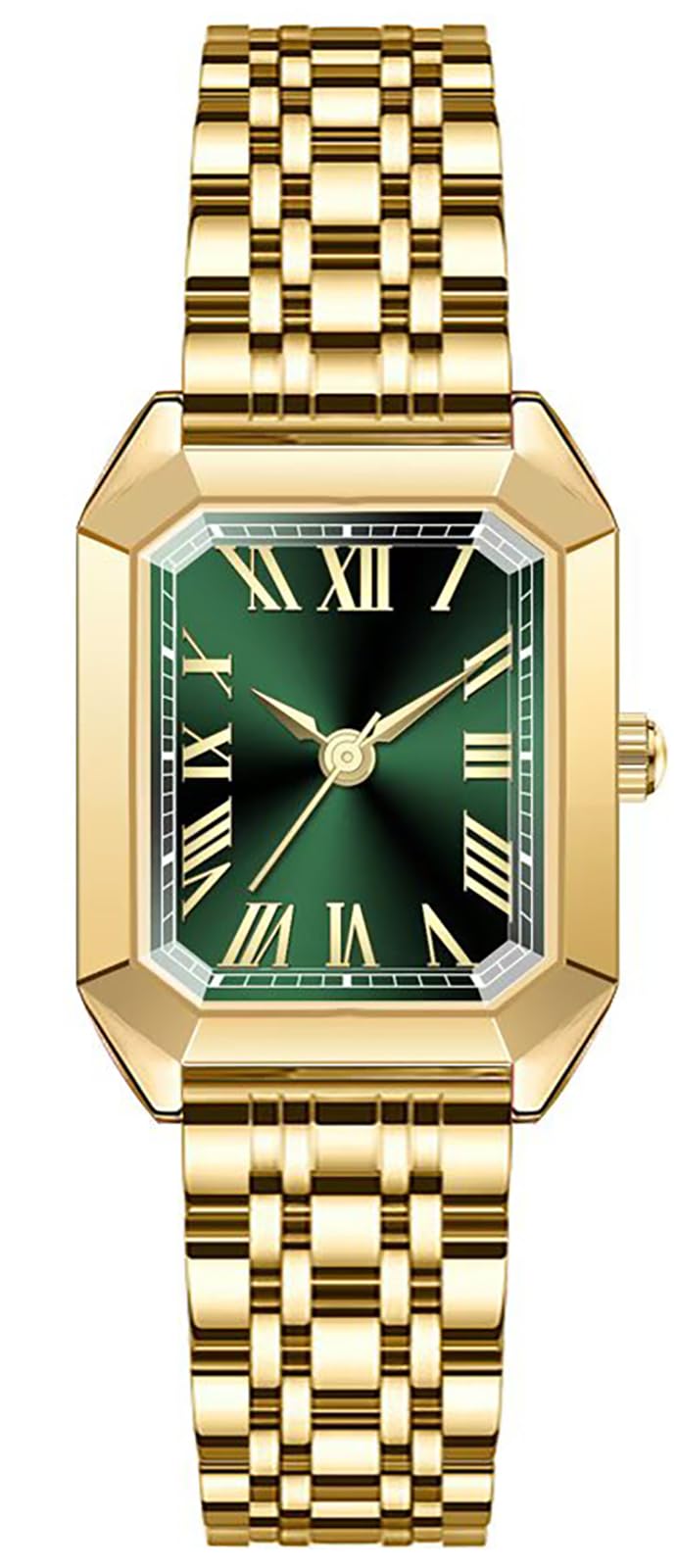 BESTKANG Vintage Gold Roman Numeral Watch for Women, Rectangular Alloy Bracelet, 3ATM Waterproof Quartz Movement with Tools (Gold Green)