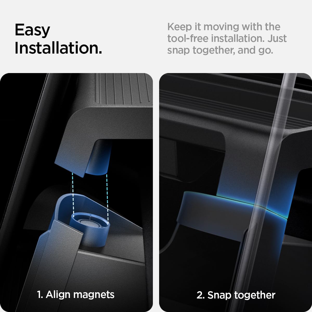 Spigen (Upgraded Under Screen Storage Organizer for Tesla Model Y Juniper (Standard, Premium & Performance 2025/2026) and Model 3 Highland (Standard, Premium & Performance 2024/25/26) - Black