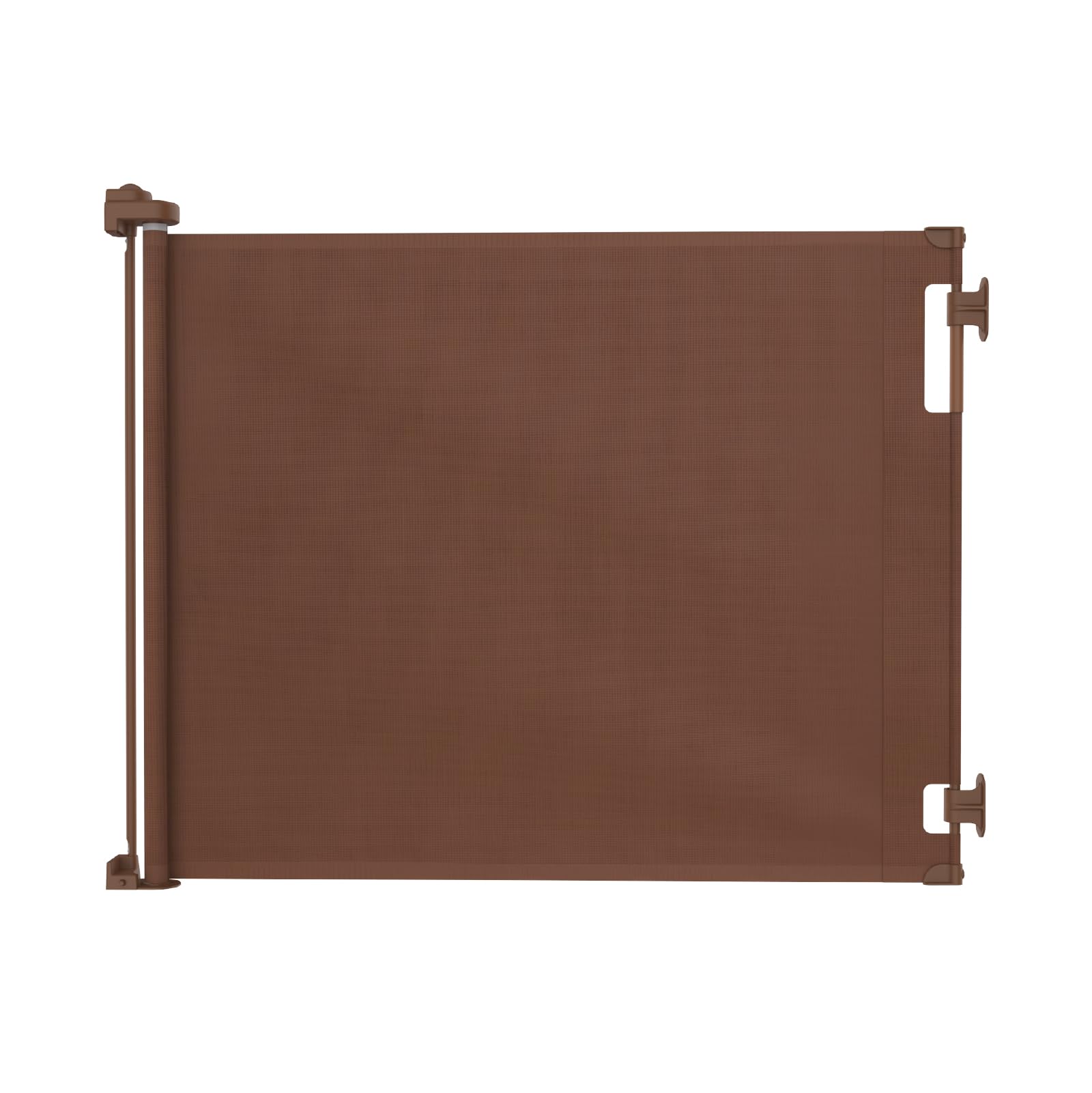 Retractable Baby Gate Perma Child Safety 33" Tall x 71” Wide, Mesh, for Stairs, Doorways, Dogs, Pets, Indoor, Outdoor, One-Handed Operation, Locking, Easy Install, Hardware Mount, Brown
