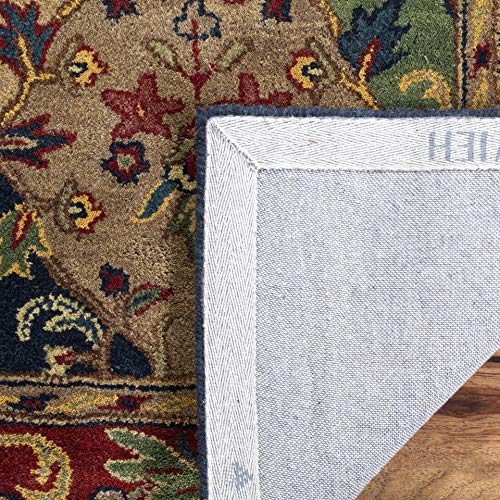 SAFAVIEH Heritage Collection Area Rug - 4' Square, Multi & Burgundy, Handmade Traditional Oriental Wool, Ideal for High Traffic Areas in Living Room, Bedroom (HG911A)