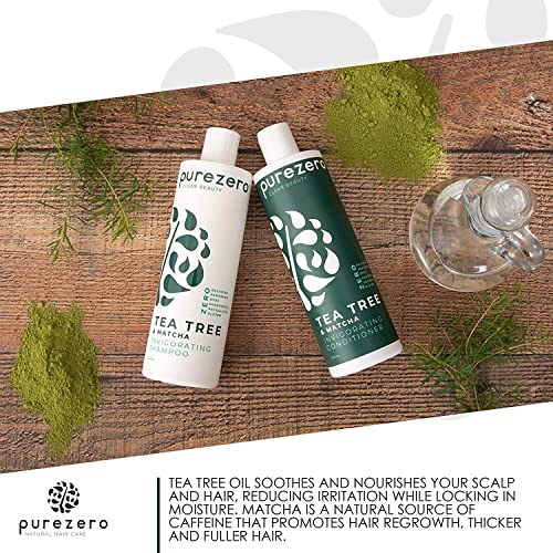 Purezero Tea Tree & Matcha Shampoo and Conditioner Set - Nourishing & Invigorating Scalp Treatment - Zero Sulfates, Parabens, Dyes Vegan and Cruely Free (12 Fl Oz (Pack of 2))
