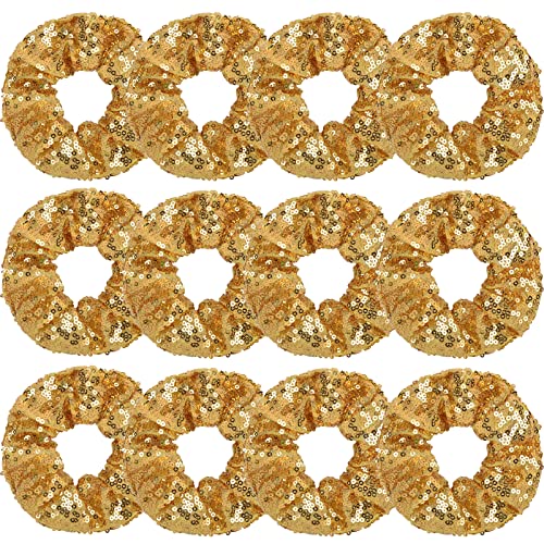 Yuese 6 Pieces Sparkly Sequins Hair Scrunchies Elastics Hair Bands Ponytail Holders Hair Wrist Ties Ropes Scrunchies for Show Gym Dance Party Club Girls Women Hair Accessories (Silver)