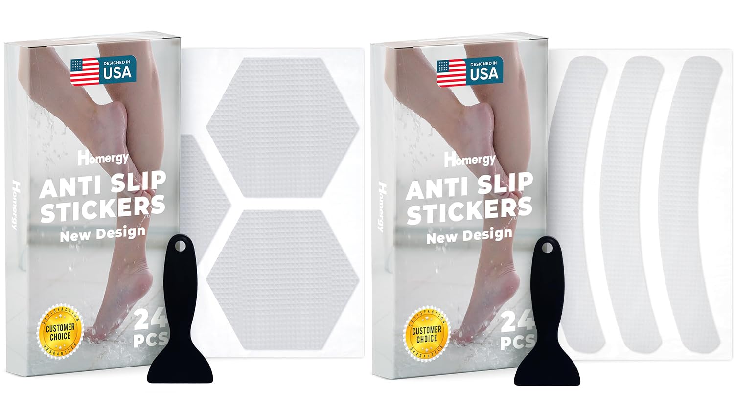 Homergy Hexagon and Curved Line – Anti-Slip Shower Stickers, 48 PCS Clear Adhesive Safety Strips