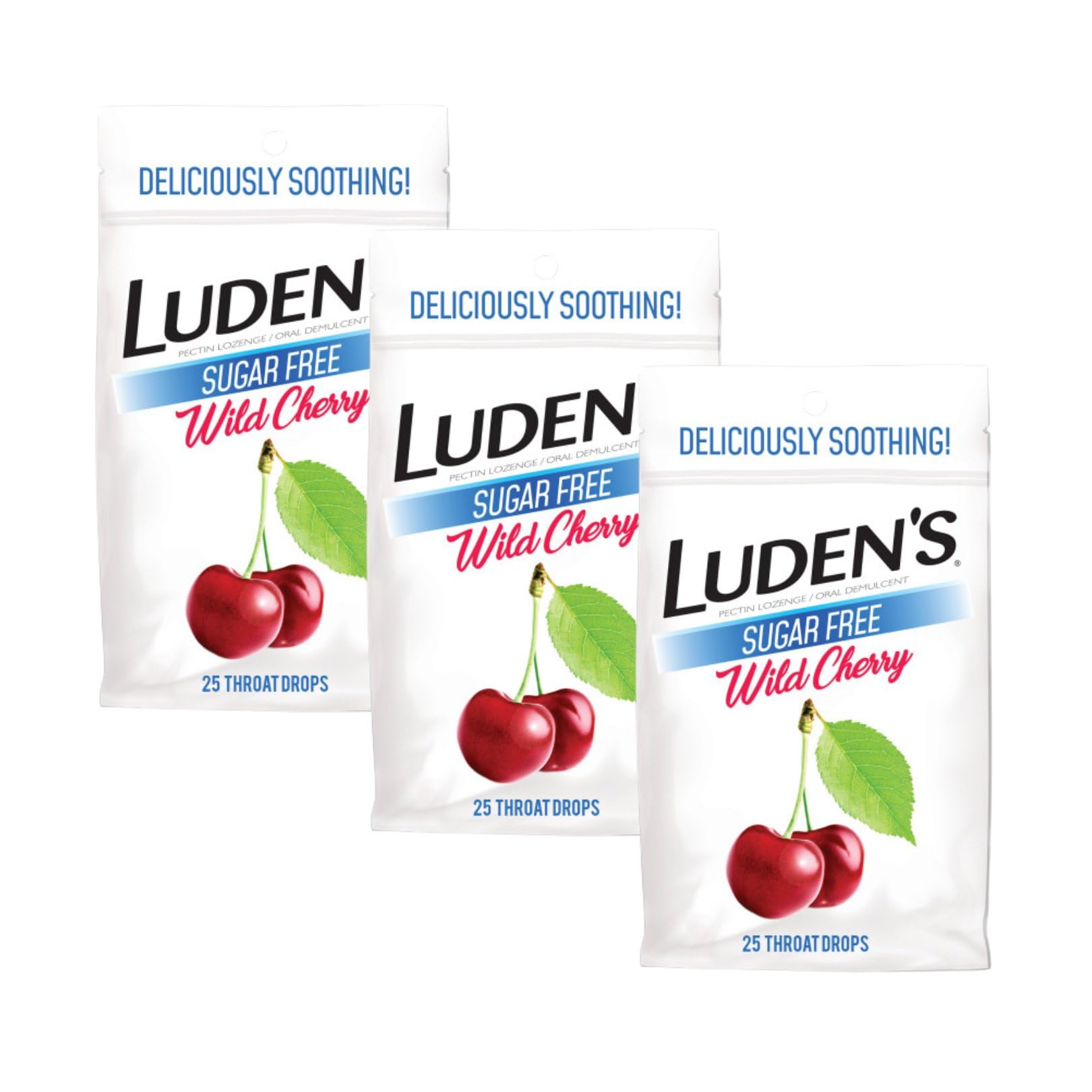 Luden's Sugar Free Wild Cherry Throat Drops, Sore Throat Relief, 25 Count (3 Pack)