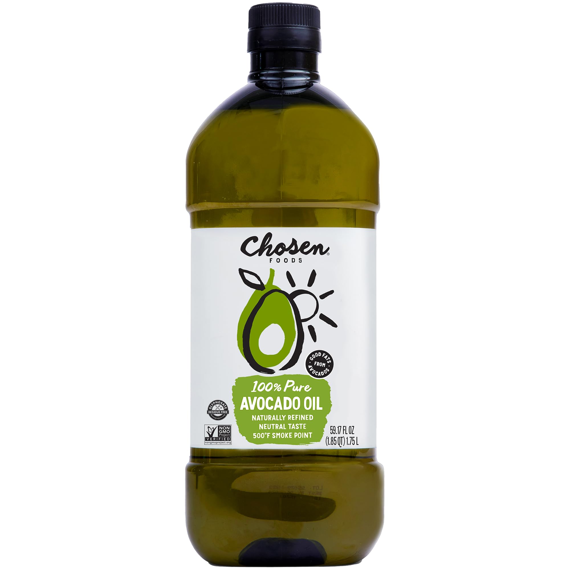 Chosen Foods 100% Pure Avocado Oil, Keto and Paleo Diet Friendly, Kosher Oil for Baking, High Heat Cooking Oil, Frying, Homemade Sauces, Dressings and Marinades (1.75 liters)