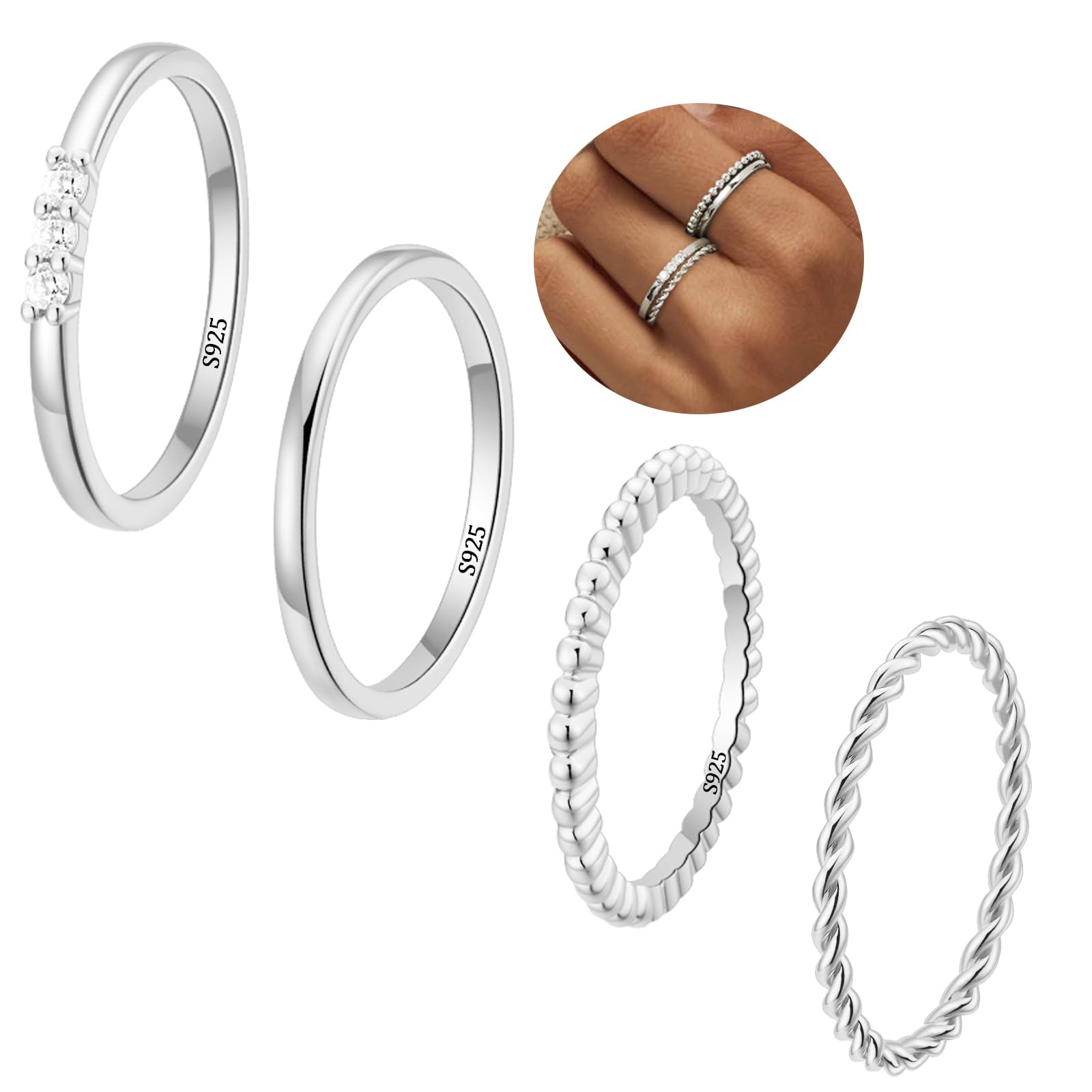 WEDDINEN S925 Sterling Silver Rings for Women Non Tarnish,Dainty Stackable Thumb rings for Women,Silver Band Waterproof Ring, Womens Rings Size 8