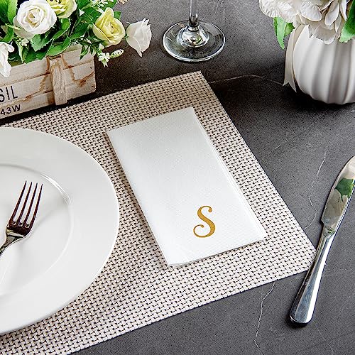 Luxenap 15.8 X 7.9 Inch Linen-Feel Guest Towels, 2000 Lettered Hand Towels - Gold Letter 'G', Cursive Font, White Paper Dinner Napkins, airlaid, For Restrooms And Tables - Restaurantware
