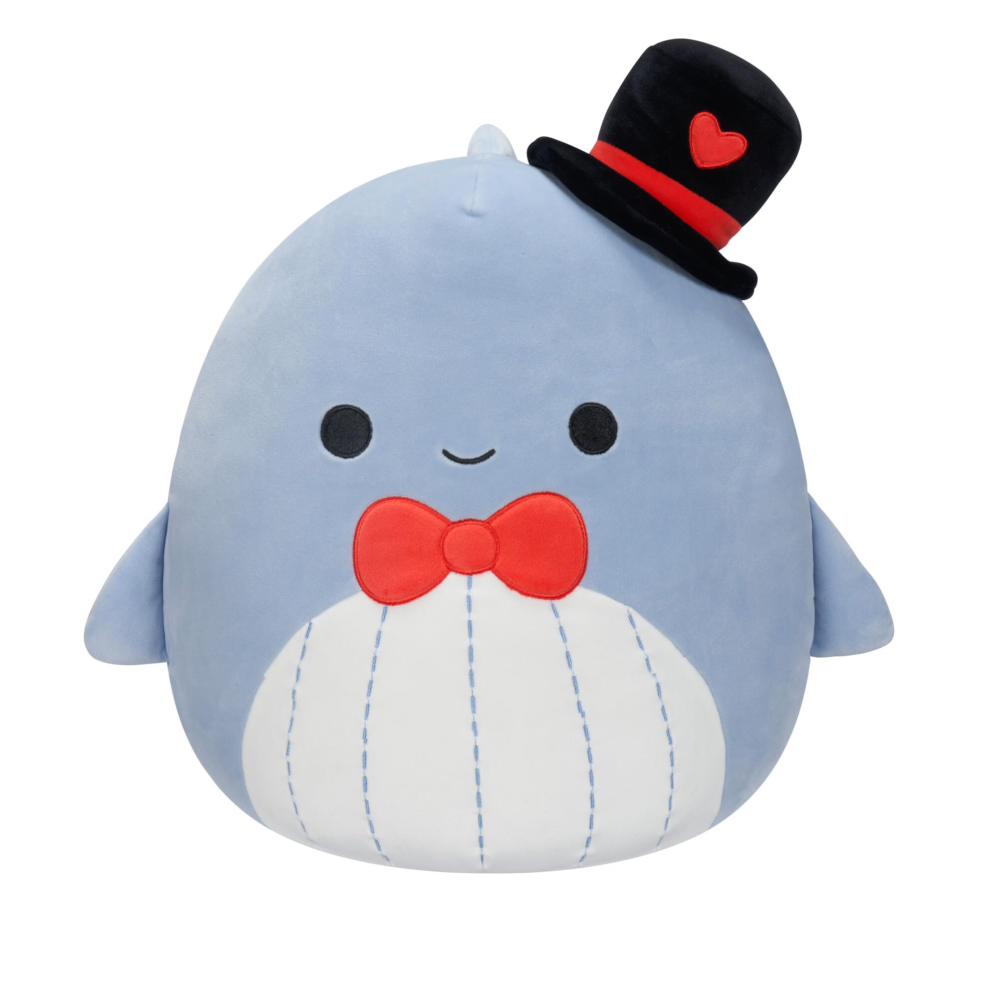 Squishmallows Original 12-Inch Samir Blue Whale with Heart Top Hat and Red Bow Tie - Official Jazwares Plush