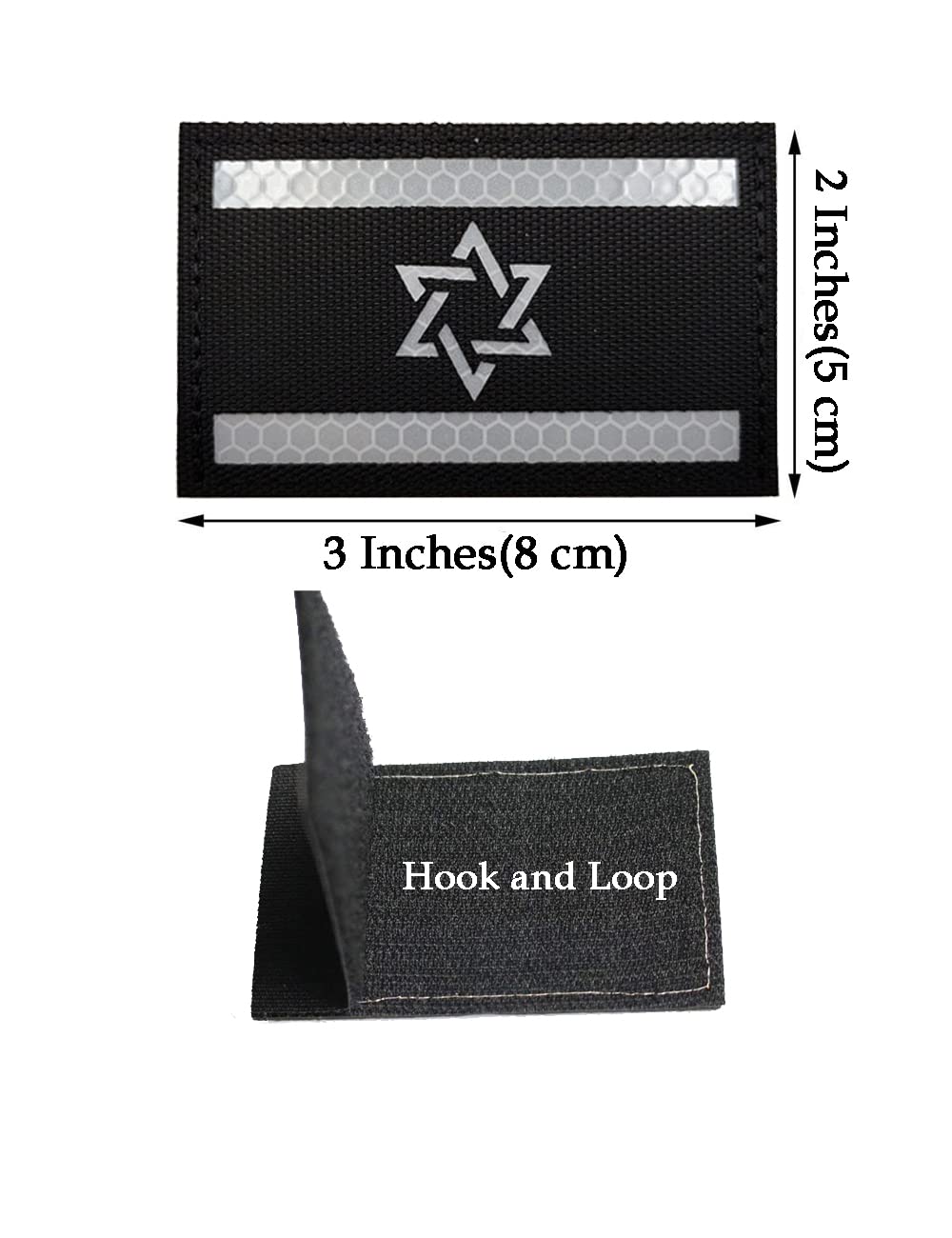 2 PCS AliPlus Israel Flag Patches IR Infrared Reflective Patches Laser Cut Patch Tactical Morale Patch Hook and Loop(Black White)