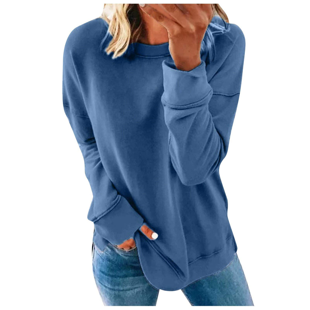 eguiwyn Womens Crew Neck Sweatshirt Tops,60's vintage clothing, oversized shirts, y2k tube top, europe outfits women,blue shirt