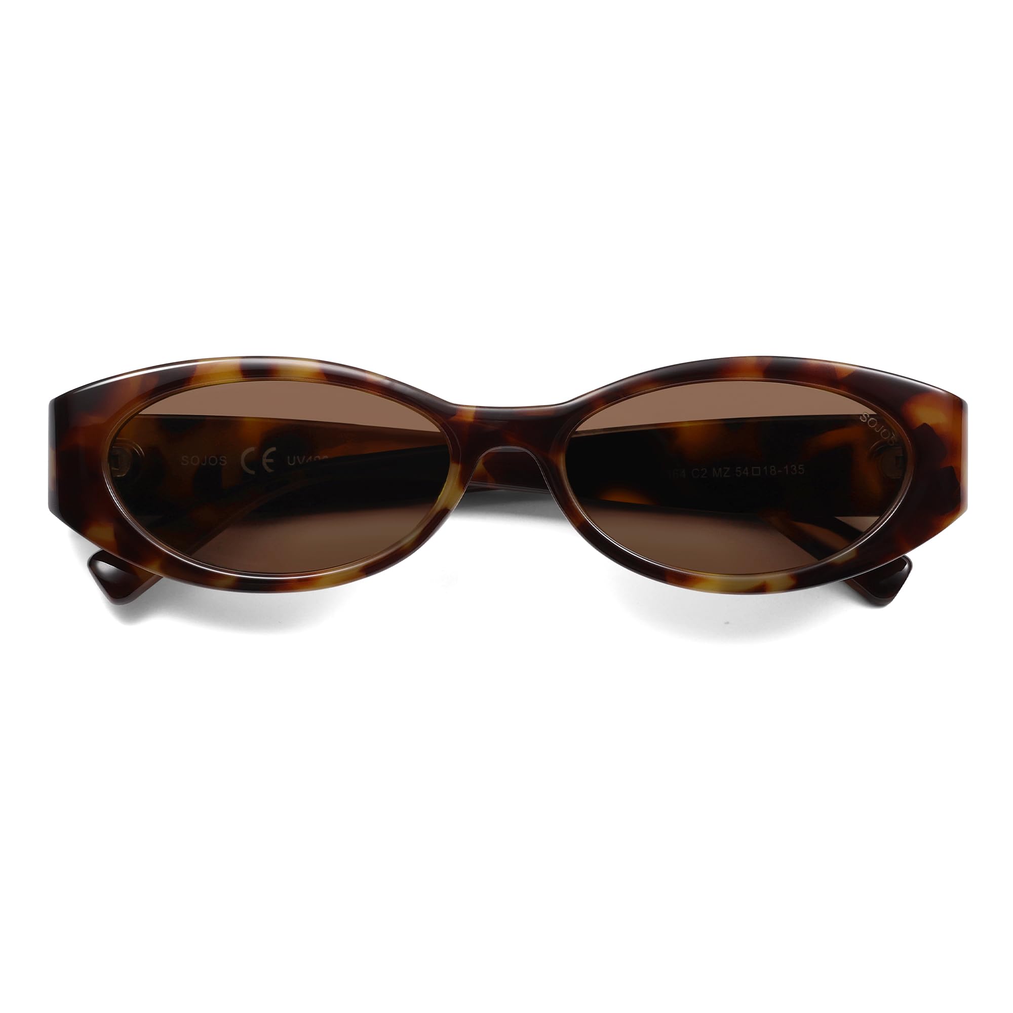 SOJOS Trendy Oval Polarized Sunglasses Womens Retro Narrow Chic Thin Y2k Sunnies SJ2364, Brown Tortoise/Brown