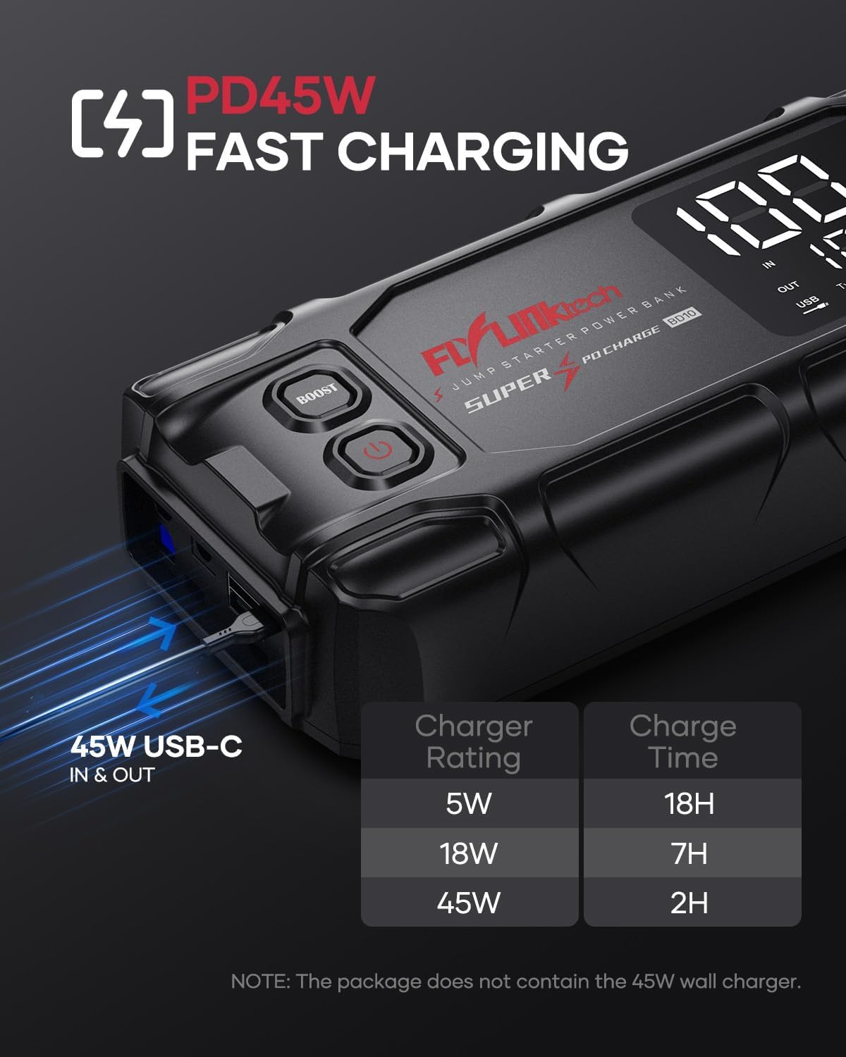 FLYLINKTECH Car Battery Jump Starter, 6000A Peak 26800mAh Jump Start Battery Pack(for All Gas or up to 12L Diesel),12V Jump Box with PD45W Fast Charging and LED Light