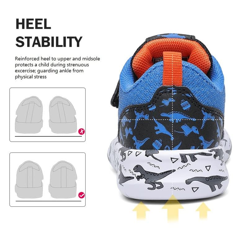 GEERX DIMO Dinosaur Toddler Boys Shoes Non Slip Lightweight Breathable Comfortable Sport Athletic Running Tennis Sneakers Steel Blue Orange Size 10