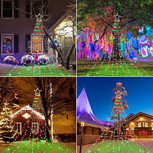 Christmas Decorations Star String Lights, 320 LEDs Outdoor Waterfall Tree Lights with 13" Topper Star, Plug in Waterproof Hanging Fairy Lights for Xmas New Year Holiday Party Yard Patio Decor (Blue)