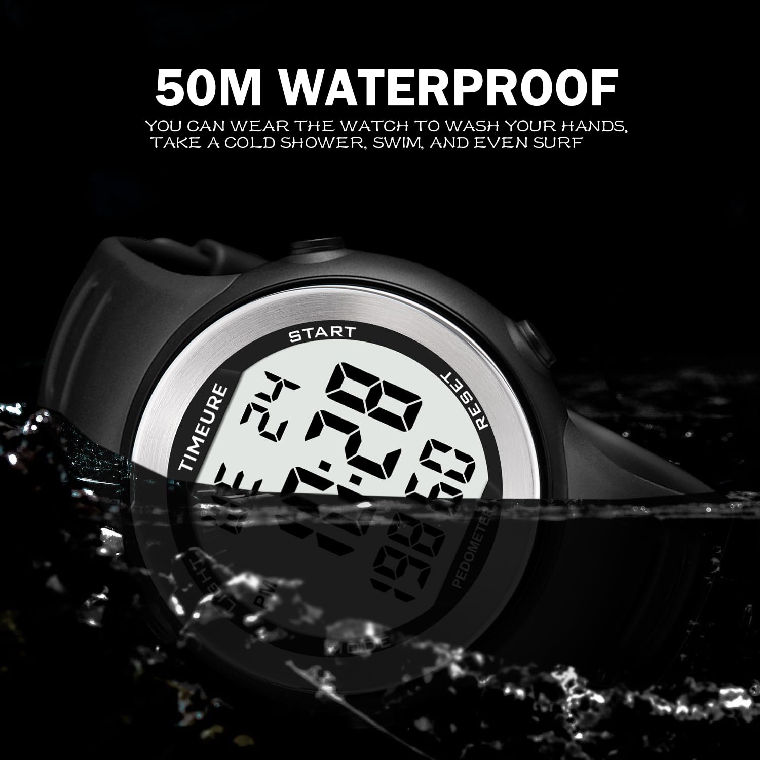 Mens Pedometer Watch for Walking Step Counter Watch No Charging, No App Connection, with EL Backlight. Simple, Practical Choice for Mobile-Free Fitness Enthusiasts TIMEURE-2308 (Black)