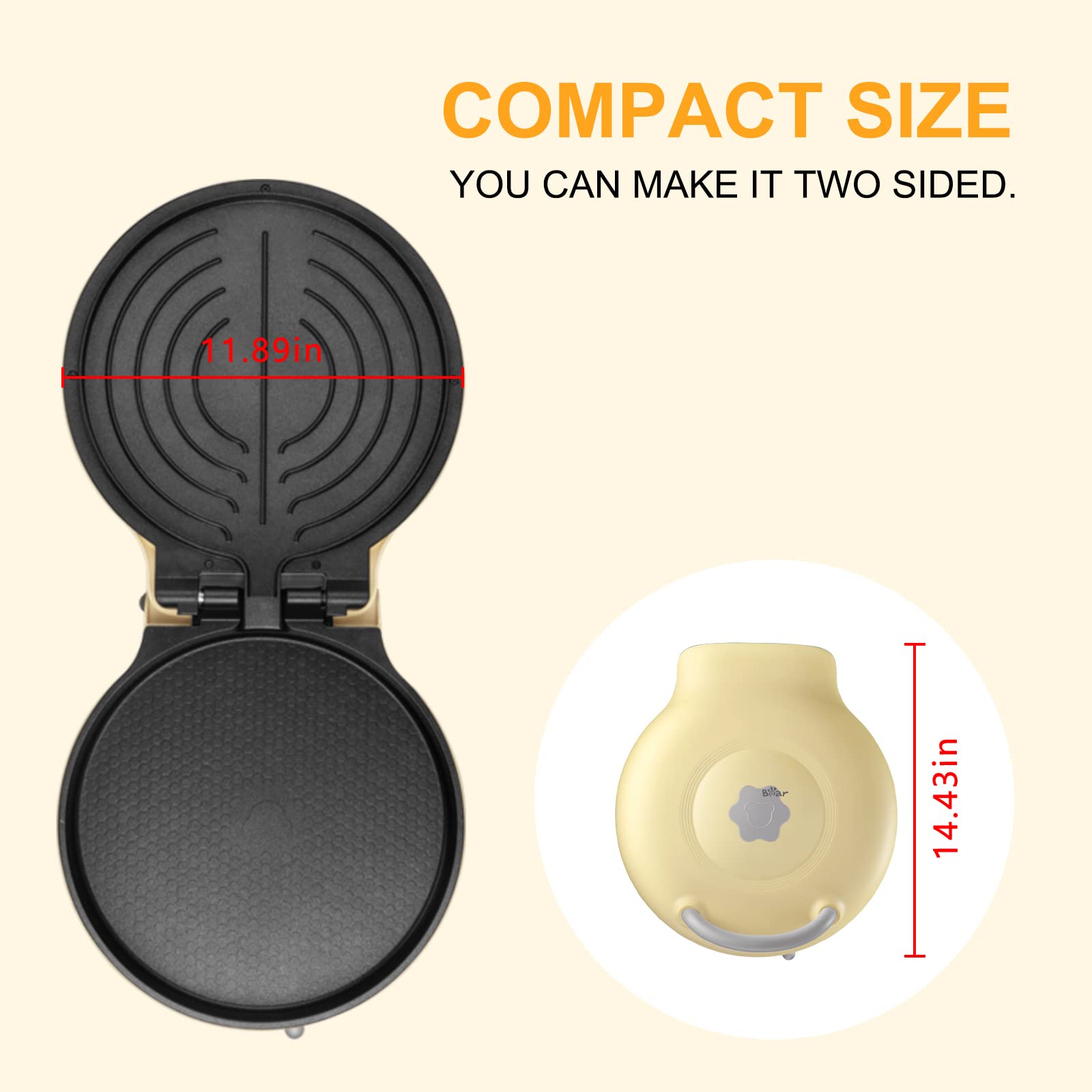 Bear 11.8'' 1500W Electric Smokeless Indoor Grill with Adjustable Temp, Quesadilla Maker Nonstick Pan for Breakfast, Lunch, Dinner