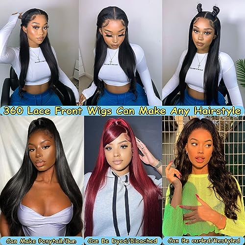 POYONAGRN 360 Lace Front Wigs Human Hair Pre Plucked 360 Straight Full Lace Human Hair Wigs baby Hair 180% Density HD Transparent Lace Front Wigs Human Hair for Women Natural Color 24Inch