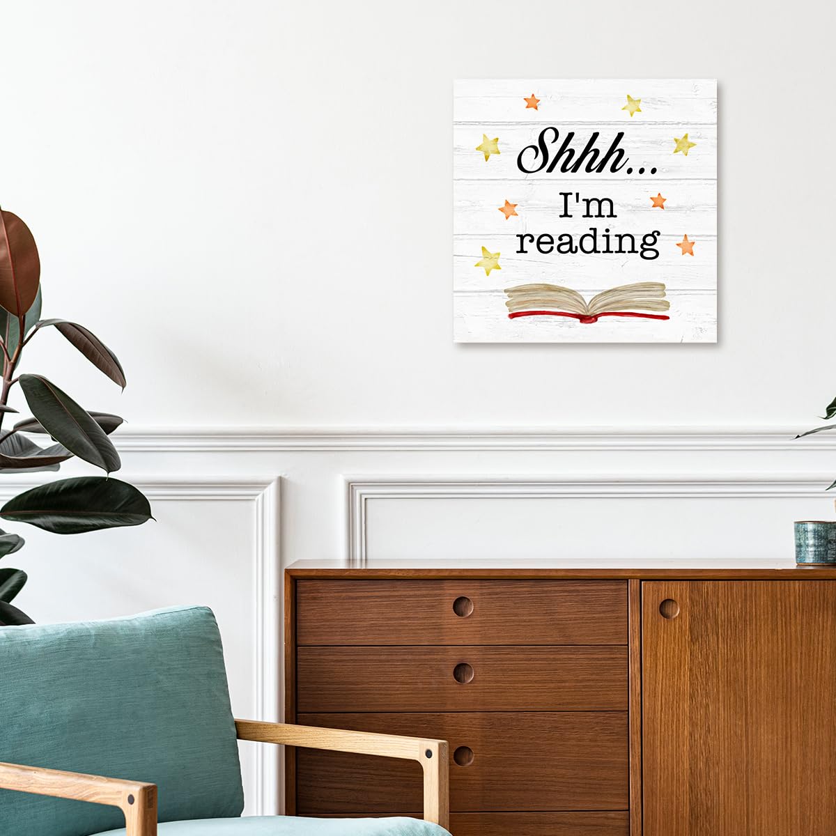 Reading Quotes Shhh I'm Reading Canvas Wall Art Prints Decor Funny Book Lover Poster Painting Framed Artwork for Home Reading Room Library Decorations