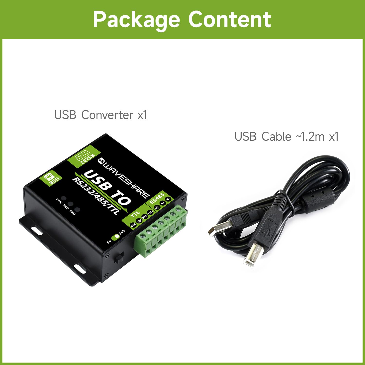 Waveshare USB to RS232 / RS485 / TTL Industrial Isolated Converter with Original FT232RL Embedded Protection Circuits and Aluminium Alloy Enclosure for Industrial Control Equipments