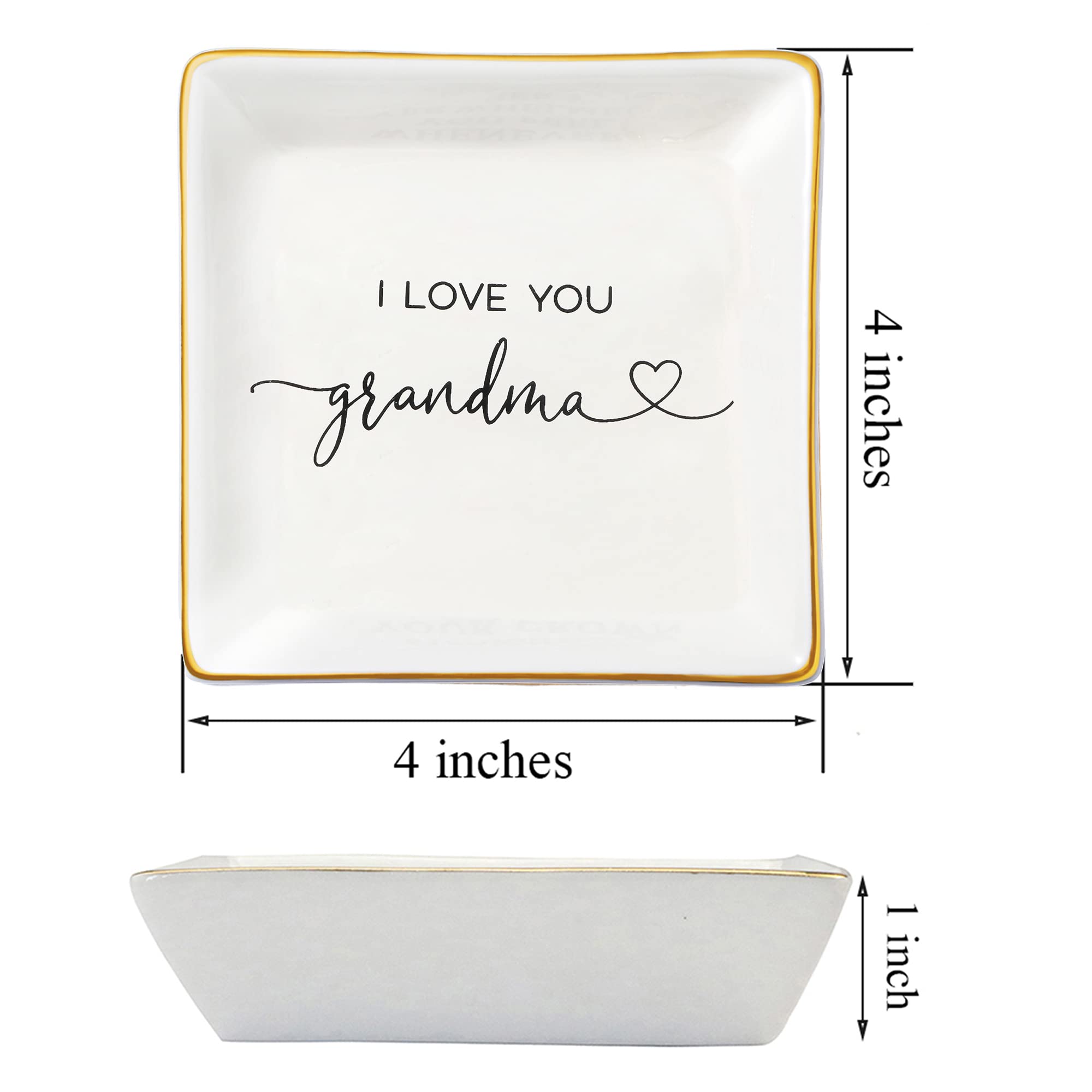 JoycuFF Grandma Birthday Gifts for Women Ceramic Trinket Dish Tray Jewelry Ring Earring Organizers Unique Grandmother Gifts for Her Mother's Day Thanksgiving Day Christmas