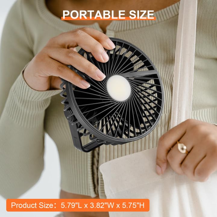 Odoland Camping Fan with LED Lantern, Rechargeable Battery Operated Fan with Hang Hook, Portable Camp Tent Fan, USB Table Fan with Light for Outages Hurricane Emergency