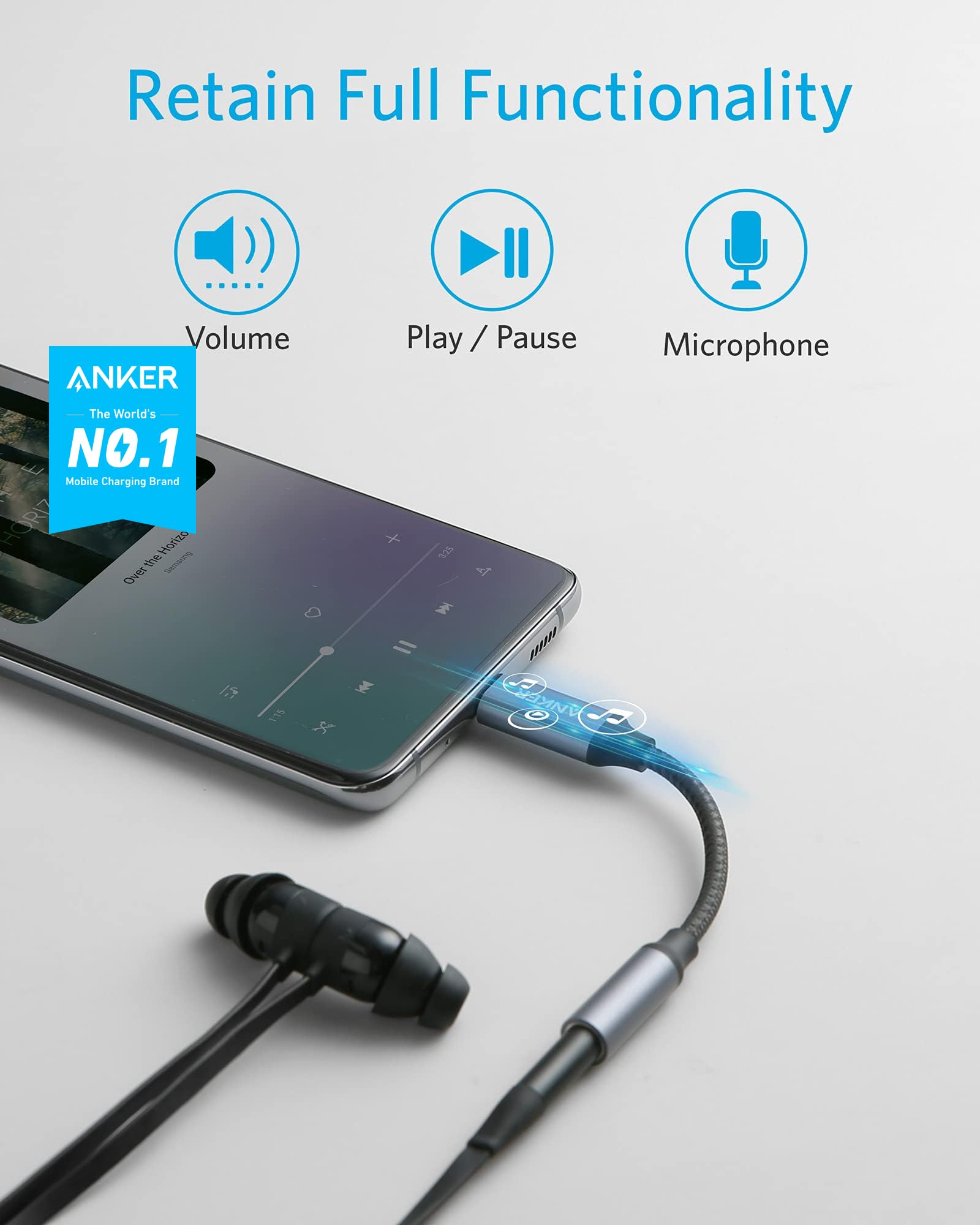 Anker USB C to 3.5mm Audio Adapter, Male to Female Nylon Cable for Samsung S20/S20+/S20 Ultra, Pixel 4/+ 4XL, and More Type C Devices