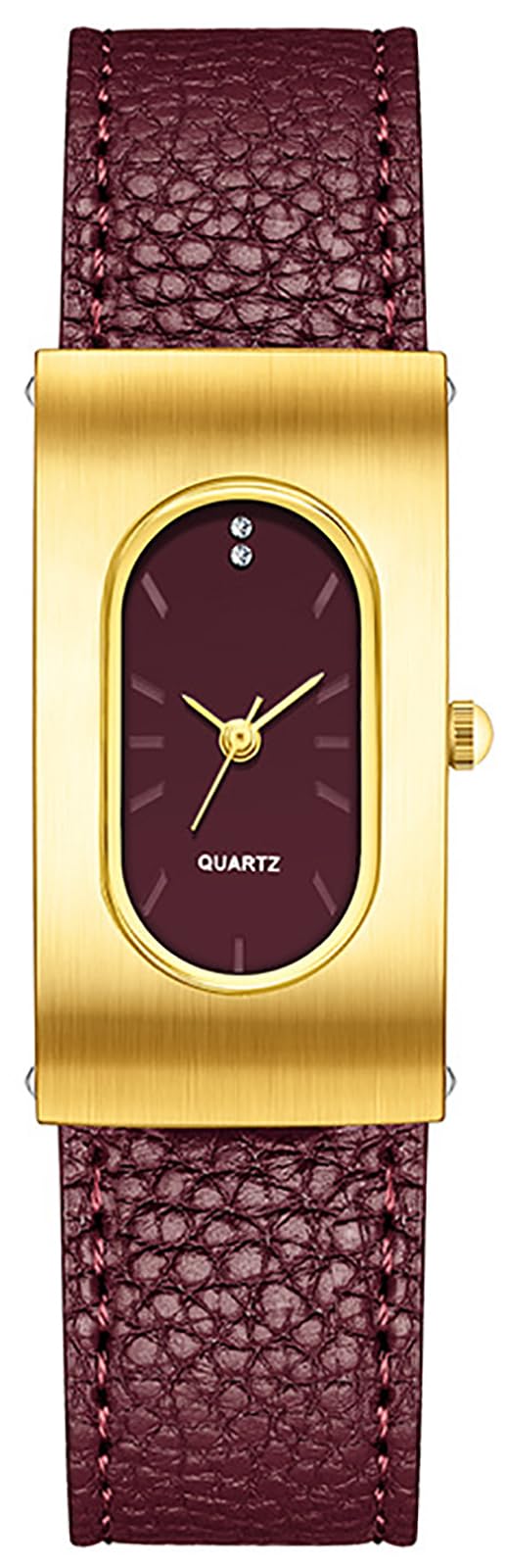 BESTKANG Vintage Women's Watch Leather Oval Rectangle Gold Luxurious Ladies Wristwatch Elegant Watches for Women (Red Gold)