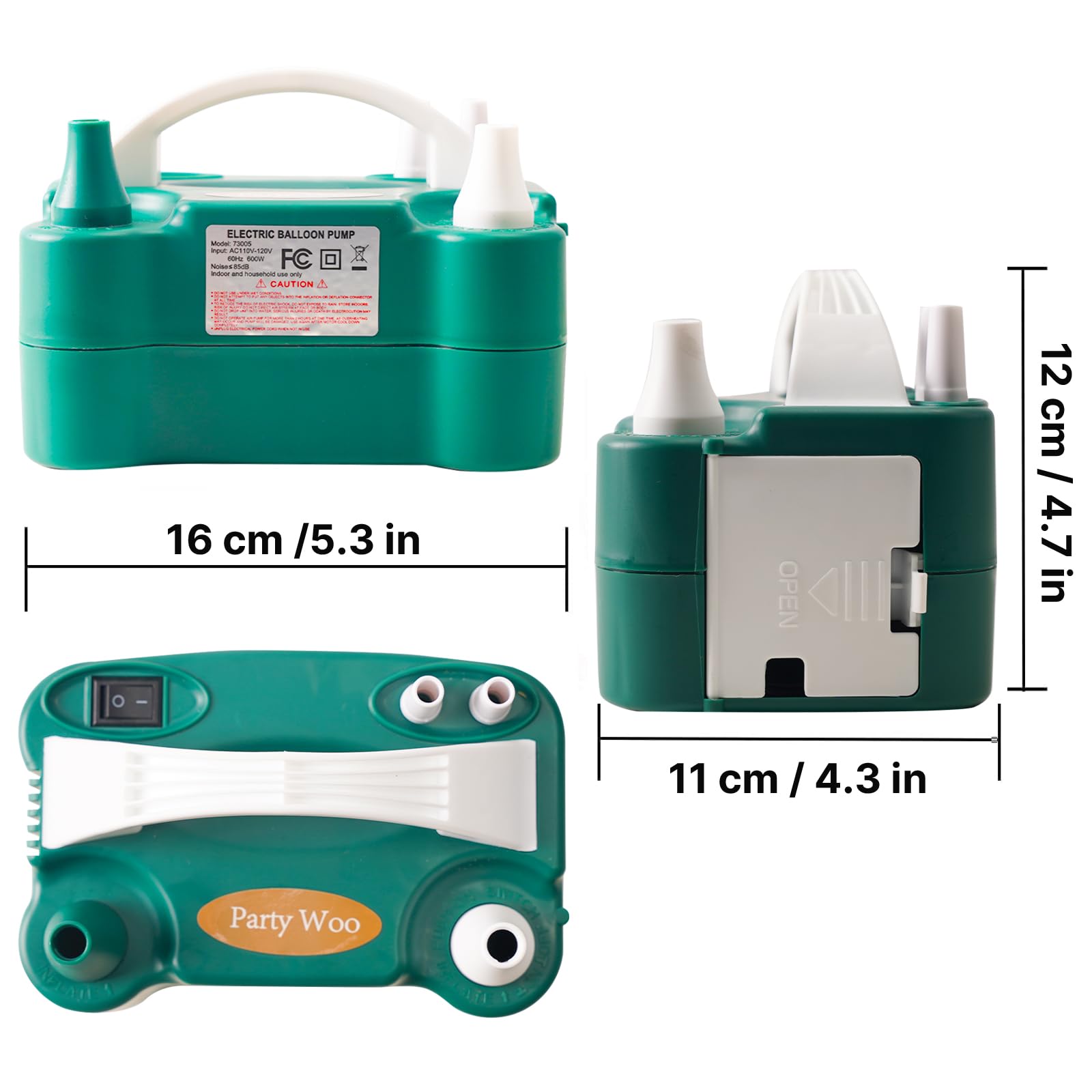 PartyWoo 110V 600W Electric Balloon Pump, Portable Balloon Inflator, Dual Nozzle Air Pump for Balloon Garland