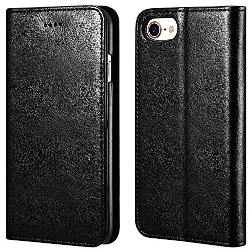 7, 8, SE 2nd/SE 3rd Case, ICARERCASE Leather Wallet Magneitc Case with Stand and 3 Credit Slots for 7/8/SE 2020/SE 2022 4.7 inch (Black)
