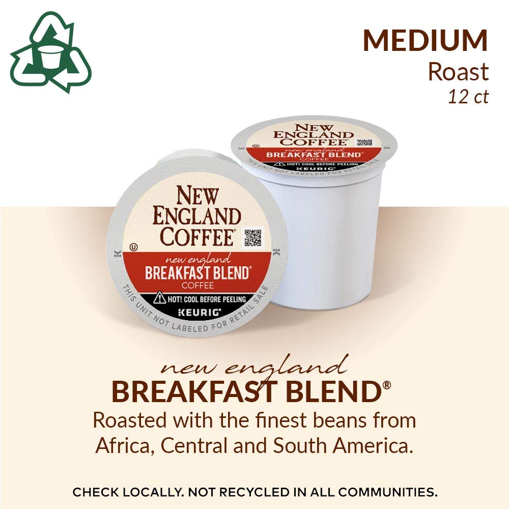 New England Coffee Breakfast Blend Medium Roast Single Serve Pods, 32ct Box (Pack of 1)