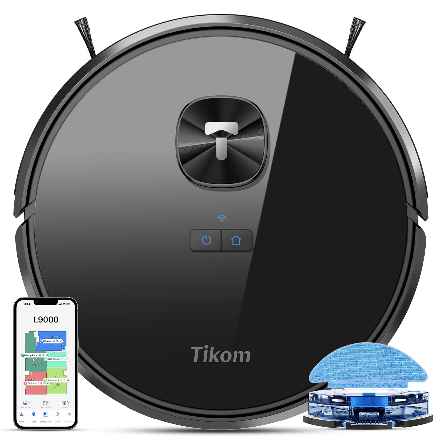 Tikom Robot Vacuum and Mop Combo with LiDAR Navigation, L9000 Robotic Vacuum Cleaner with 4000Pa Suction,150Min Max, 14 No-Go Zones, Smart Mapping, Good for Pet Hair, Carpet, Hard Floor