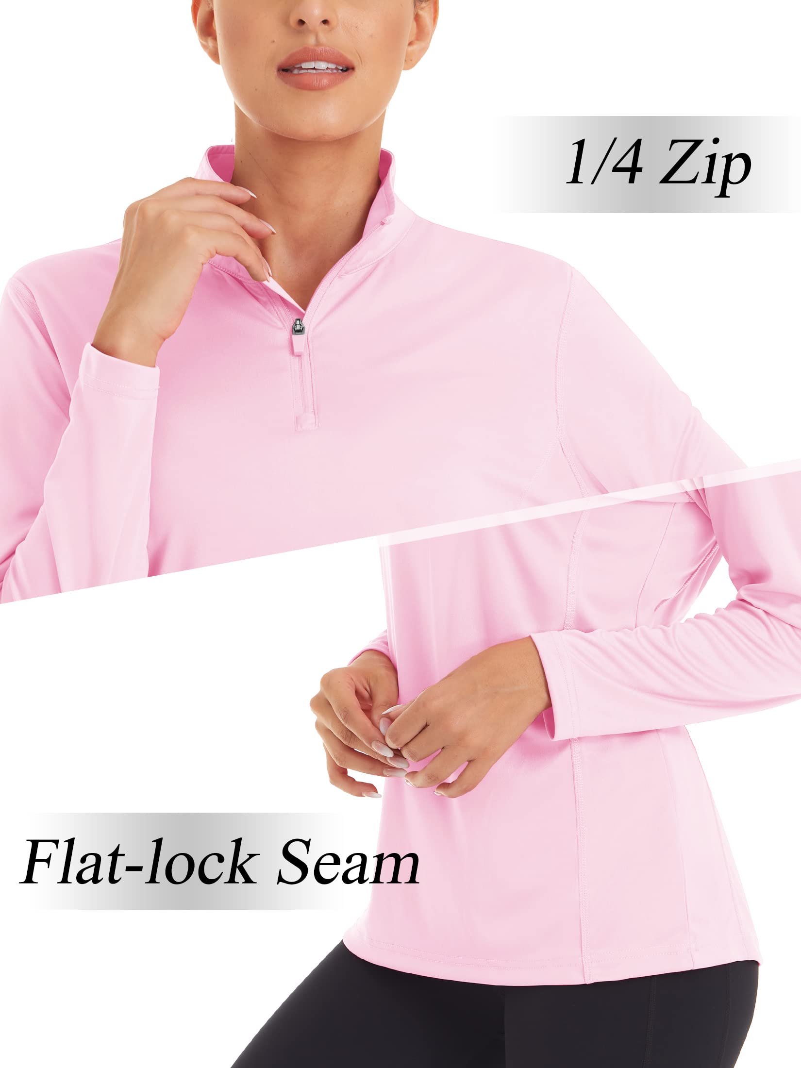 MAGCOMSEN Hiking Shirts for Women UPF 50+ Sun Protection Long Sleeve Half-Zip Workout Shirt Rashguard Athletic Shirts Running Shirts Pink