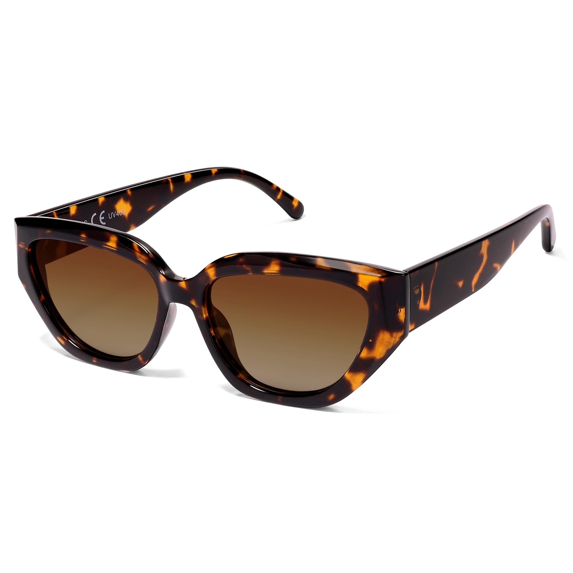SOJOS Trendy Cute Cat Eye Polarized Sunglasses for Women Fashion Cateye Womens Sunnies SJ2237, Brown Tortoise Frame Brown Grading Lens